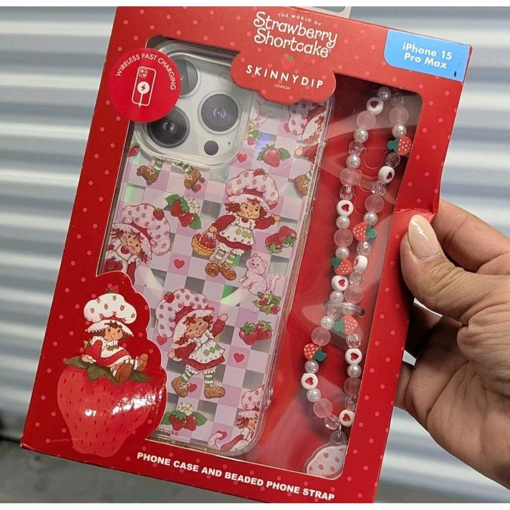 Strawberry Shortcake Phone Case & Beaded‎ strap iPhone 15 Pro Max NIB Nostalgia
